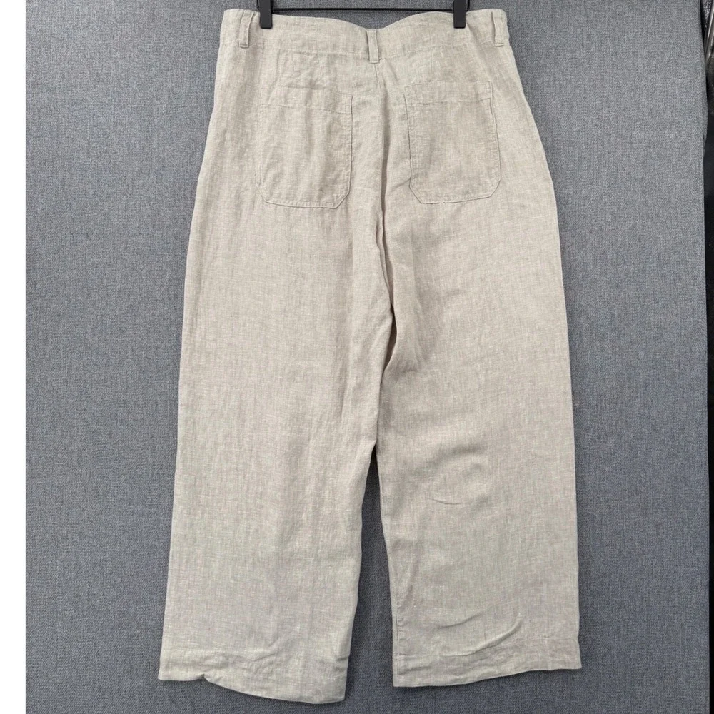 Quince 100% European Linen Patch Pocket Wide Leg Pants Flax Beige Size 16